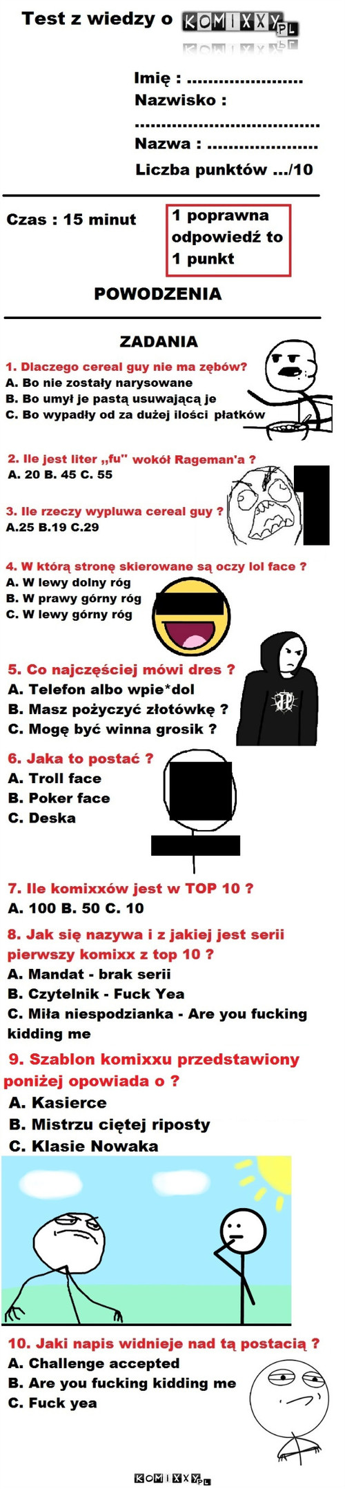 Test z wiedzy o komixxach